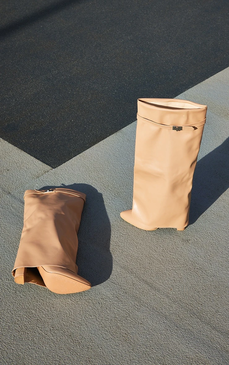 Prettylittlething Camel PU Matte Fold Over Knee Block Heeled Boots Camel 4 Prettylittlething Camel PU Matte Fold Over Knee Block Heeled Boots Camel - Image 4