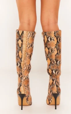 Prettylittlething Snake Print PU Point Toe Knee High Heeled Boots Snake Print -Pretty Soles Shop 01dc3d53b6459be7ad1e5c3a35c49c05570832ba cng4492 4