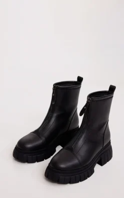 Prettylittlething Black Ribbed Chunky Sole Zip Up Ankle Boots Black -Pretty Soles Shop 030920b3bdc7518a0166d396e4187848044419d3 cnf5429 4