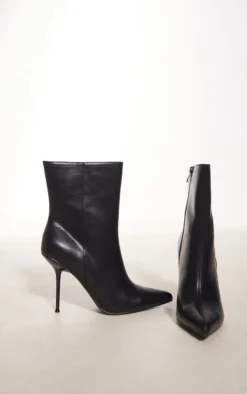 Prettylittlething Black Pu Point Toe Mid Heeled Ankle Boots Black -Pretty Soles Shop 03aaafc8f07b21515704319c4034660ee94d5c67 cnf1434 3