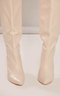 Prettylittlething Vanilla PU Point Toe Stiletto Heeled Knee High Boots Vanilla -Pretty Soles Shop 05b971581cf312206faace3642b5d2e2adea9d17 cnf1437 4