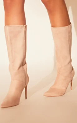Prettylittlething Natural Faux Suede Point Toe Stiletto Heeled Calf High Boots Natural -Pretty Soles Shop 07cc38c2ecbb51d1f3b0c062b44ccdb258eed736 cnf9112 4