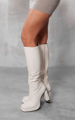 Prettylittlething Cream Slight Platform Block Heel Square Toe Knee Boots Cream -Pretty Soles Shop 0a21d3c9548eabbc06a6566b6ab09c58c4ac2c09 cnf5409 1