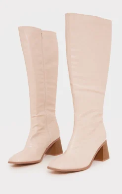 Prettylittlething Cream Wide Fit PU Croc Square Toe Mid Block Heeled Knee Boots Cream -Pretty Soles Shop 0a9116f5578d8aca40be152f4fd7cc1fcd8e2173 cmz0778 3