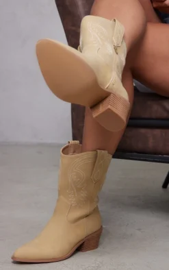 Prettylittlething Beige Faux Leather Pointed Stitch Detailing Calf Western Boots Beige -Pretty Soles Shop 0c01ceef2b30203a3168c3a9c1ac5308c52a3885 cnc2828 4