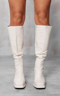 Prettylittlething Cream Slight Platform Block Heel Square Toe Knee Boots Cream -Pretty Soles Shop 0ca34d3d96924e4bcb116af3ea2df2ba5ea421ba cnf5409 3