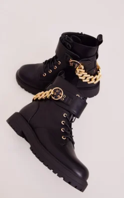 Prettylittlething Black Wide Fit Faux Leather Diamante Buckle Chain Lace Up Ankle Boots Black -Pretty Soles Shop 0d6f7e9d5fa1a8508a892bc605cd2def13589264 cnf9043 3