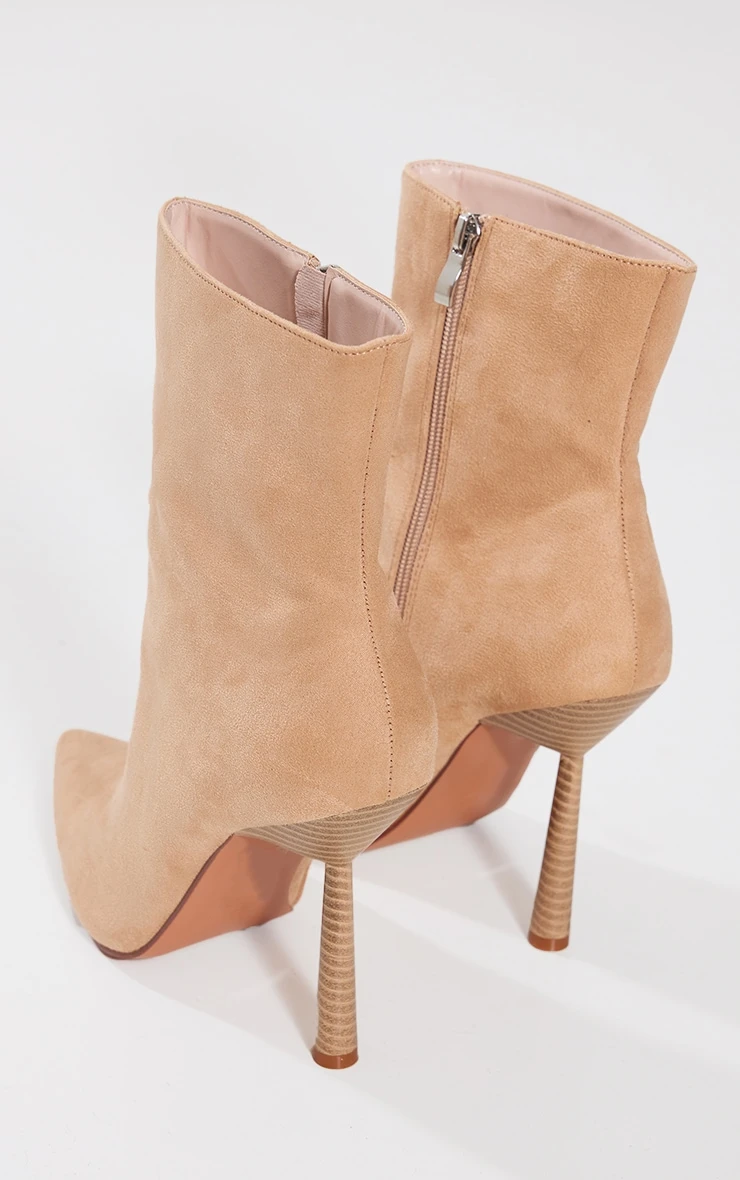 Prettylittlething Beige Faux Suede Point Toe Heeled Ankle Boots Beige 4 Prettylittlething Beige Faux Suede Point Toe Heeled Ankle Boots Beige - Image 4