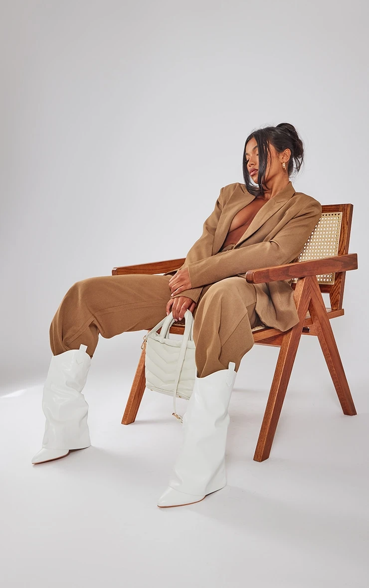 Prettylittlething White Wide Fit Pu Point Toe Fold Over High Heeled Calf High Boots White 2 Prettylittlething White Wide Fit Pu Point Toe Fold Over High Heeled Calf High Boots White - Image 2