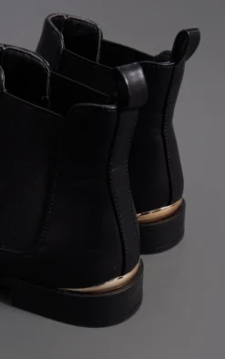 Prettylittlething Black Pu Round Toe Gold Trim Ankle Chelsea Boots Black -Pretty Soles Shop 1685a96f68dd7ec652a017b4aa5757f336990b70 cng7089 4