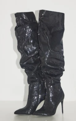 Prettylittlething Black Point Toe Sequin Over The Knee Stiletto Heeled Boots Black -Pretty Soles Shop 1a1ef3bc3ed98cebf4a90d78266cad3db4870aa7 cnf5449 4