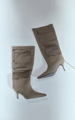 Prettylittlething Khaki Wide Fit Denim Point Toe Pocket Detail Low Heeled Knee Boots Khaki -Pretty Soles Shop 1bc3f0588d077f58492356cd0ddd14ef20f890bc cnf0092 3