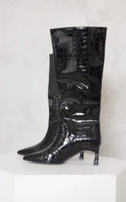 Prettylittlething Black Croc PU Point Toe Low Heeled Knee Boots Black -Pretty Soles Shop 1c95a52ef6f7c609f2d33164c14f0bec20cd46bb cmz7774 4