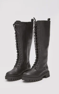 Prettylittlething Black Wide Fit Pu Round Toe Combat Knee Boots Black -Pretty Soles Shop 1cd00179b3f8f0886e287ea820bde23595f18918 cna3595 4