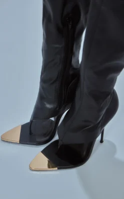 Prettylittlething Black PU Metal Toe Thong Detail Sock Boots Black -Pretty Soles Shop 1dc9267b5111352d416498b554f53c0e46df5316 cnf2118 4