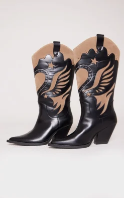 Prettylittlething Black Wide Fit Faux Leather Point Toe Stitch Calf High Western Boots Black -Pretty Soles Shop 1ddc04c8d7b8a3af99e000e44c7e635d778d25e0 cng7302 4