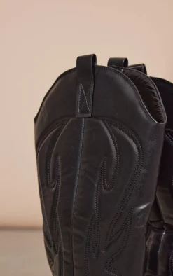 Prettylittlething Black Pu Detail Point Toe Knee High Western Boots Black -Pretty Soles Shop 2413ae857979f00323e60bd0e23399dda90b3e87 cnb8596 4