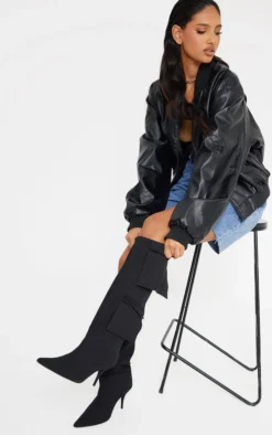Prettylittlething Black Wide Fit Point Toe Utility Pocket Knee High Heeled Boots Black -Pretty Soles Shop 2788abfdc34f494591f220644dd507f56cfbba0a cnf0093 1