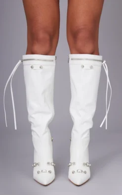 Prettylittlething White Pu Zip Detail Point Toe Mid Heeled Knee Boots White -Pretty Soles Shop 27e915221dac98112fee0fda044cd28496a53b11 cnc3351 3