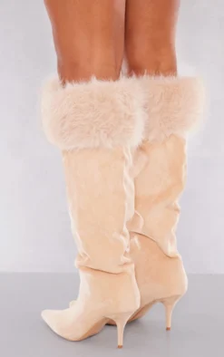 Prettylittlething Camel Wide Fit Faux Suede Point Toe Faux Trim Knee High Heeled Boots Camel -Pretty Soles Shop 28df318a3a30afb162c963e626bcc36170b016a0 cng4484 4