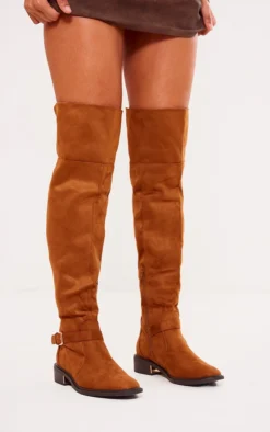 Prettylittlething Tan Faux Suede Gold Buckle Over The Knee Boots Tan -Pretty Soles Shop 2fda1db6b9c2db1a94fde4a60906be4d76b44e72 cnf9006 3