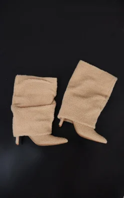 Prettylittlething Beige Faux Shearling Ruched Point Toe High Heeled Boots Beige -Pretty Soles Shop 301379e0a782090f6fd5144035005283ceff728b cmz7770 3