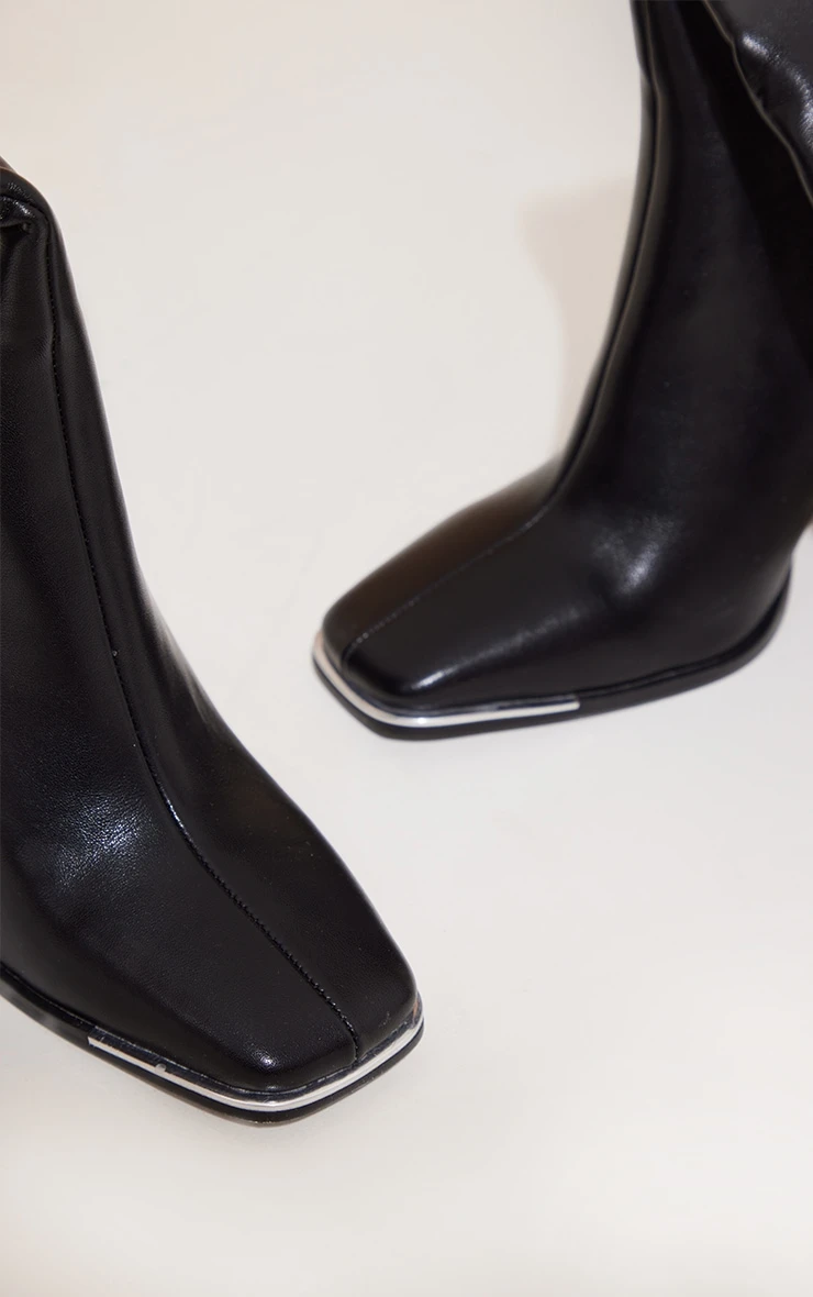 Prettylittlething Black PU Toe Cap Flare Heeled Knee Boots Black 4 Prettylittlething Black PU Toe Cap Flare Heeled Knee Boots Black - Image 4