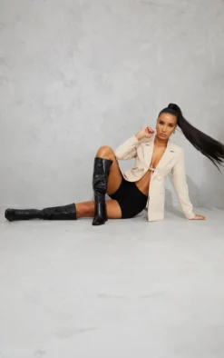 Prettylittlething Black High Block Heel Croc Knee High Boots Black -Pretty Soles Shop 342c239b89425bb49607c679fd53bf8cbfdc0533 cmq3742 2