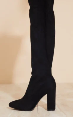 Prettylittlething Black Faux Suede Round Toe Block Heel Over The Knee Boots Black -Pretty Soles Shop 35227ef596ce8910be451a3b7bb236f03b5824c3 cms9002 3