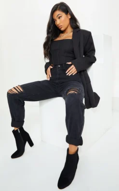 Prettylittlething Black Behati Faux Suede Ankle Boots Black