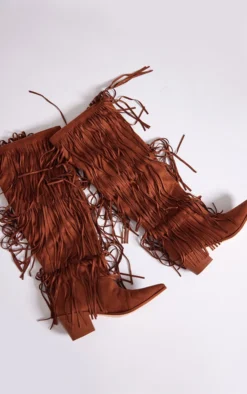 Prettylittlething Tan Faux Suede Fringe Western Block Heel Knee Boots Tan -Pretty Soles Shop 381bc6a3c0c7a00962f2db092af2beea49fe5683 cnd3316 3