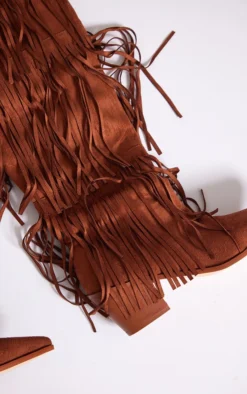 Prettylittlething Tan Faux Suede Fringe Western Block Heel Knee Boots Tan -Pretty Soles Shop 39e57f72b935196cbfd7b948b8fc8fddc5f08cdf cnd3316 4