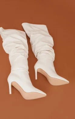 Prettylittlething Cream Faux Leather Slouch Over The Knee Boots Cream -Pretty Soles Shop 3d84c6c8611688ff3cee3e68de7b6af838652573 cms9009 4