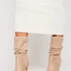 Prettylittlething Truffle Faux Suede Point Toe Ruched High Heeled Ankle Boots Truffle