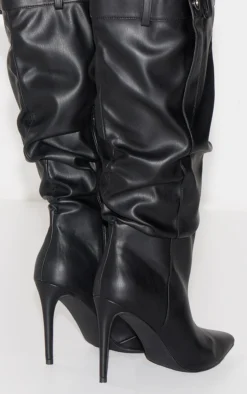 Prettylittlething Black PU Point Toe Ruched Button Detail Knee High Heeled Boots Black 7 Prettylittlething Black PU Point Toe Ruched Button Detail Knee High Heeled Boots Black -Pretty Soles Shop 40582d9ba67f88afe5ea9dad13b0cf704af2bbe7 cng9972 4