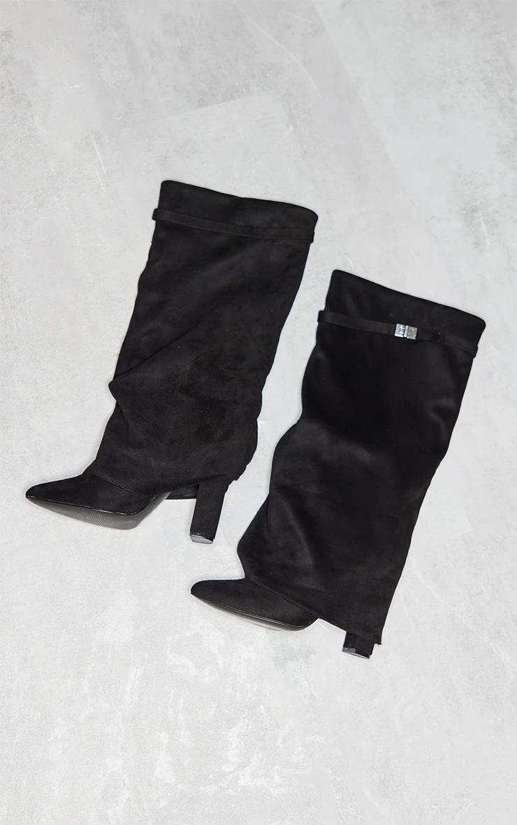 Prettylittlething Black Faux Suede Fold Over Knee Block Heeled Boots Black 3 Prettylittlething Black Faux Suede Fold Over Knee Block Heeled Boots Black - Image 3