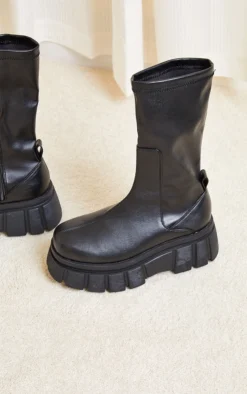 Prettylittlething Black Large Cleat Extra Chunky Sole PU Sock Boots Black -Pretty Soles Shop 4371de2dcecc0d85e643b3378a64755b67adfc71 cmm8130 4