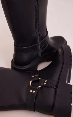 Prettylittlething Black Wide Fit Faux Leather Double Buckled Calf High Boots Black -Pretty Soles Shop 444dc145c69c5b886f2fbc958e97a4218a7f7795 cnf9101 4