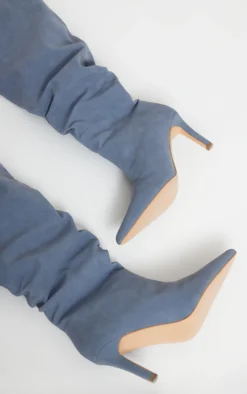 Prettylittlething Blue Washed Faux Suede Ruched Mid Heeled Knee High Boots Grey -Pretty Soles Shop 44d1c0eb8234d923f3f1e4509fae2039aa9e3870 cnf5398 3
