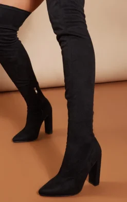 Prettylittlething Black Faux Suede Rounded Point Toe Over The Knee Heeled Boots Black -Pretty Soles Shop 45ddc47621fca9cbab5a635194549c21c00a732b cmz7734 4