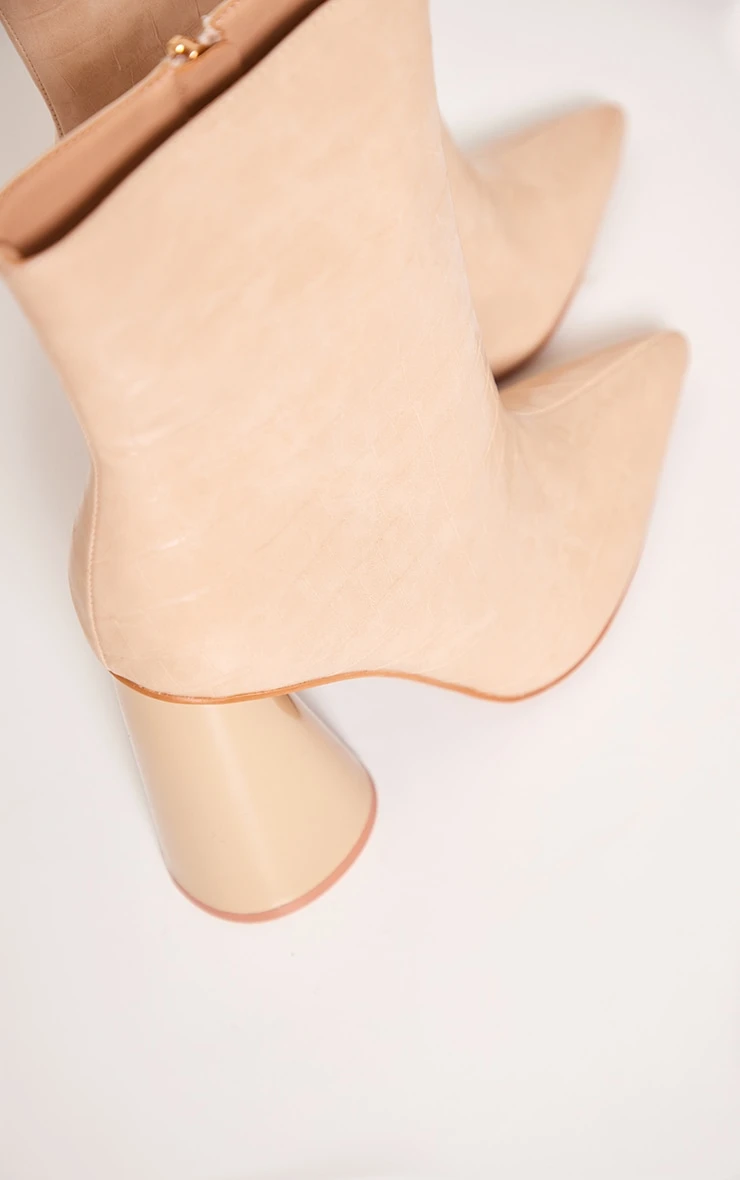 Prettylittlething Cream Wide Fit PU Croc Point Toe Round Block Heeled Ankle Boots Cream 4 Prettylittlething Cream Wide Fit PU Croc Point Toe Round Block Heeled Ankle Boots Cream - Image 4