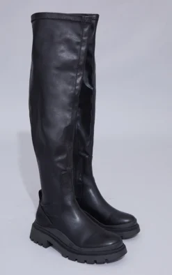 Prettylittlething Black PU Over The Knee Sock Chunky Sole Boots Black 6 Prettylittlething Black PU Over The Knee Sock Chunky Sole Boots Black -Pretty Soles Shop 4ace32faa8f25a58b5f4b720f9a2c74d7d3289bb cmu6703 3