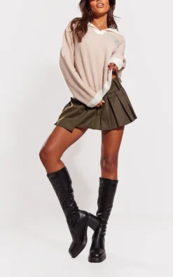 Prettylittlething Black PU Square Toe Knee High Block Heel Platform Boots Black