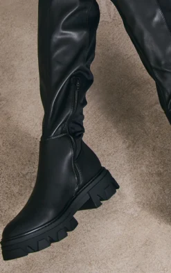 Prettylittlething Black PU Round Toe Over The Knee Chunky Boots Black 7 Prettylittlething Black PU Round Toe Over The Knee Chunky Boots Black -Pretty Soles Shop 50256093847670356e5702a034c8c38cb458284c cng4495 4