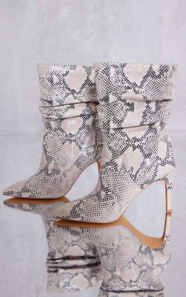 Prettylittlething Snake Print PU Point Toe Ruched High Heeled Ankle Boots Snake Print 3 Prettylittlething Snake Print PU Point Toe Ruched High Heeled Ankle Boots Snake Print - Image 3