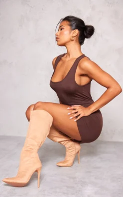 Prettylittlething Sand Emmi Faux Suede Knee Boots Sand