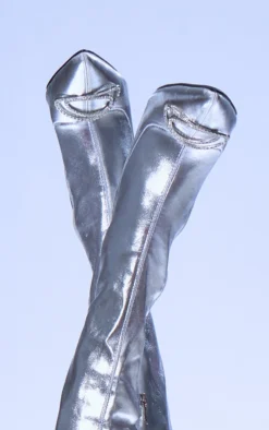 Prettylittlething Silver PU Point Toe Diamante Buckle Over The Knee High Heeled Boots Silver -Pretty Soles Shop 52e3d4a3ce3c787090ce7a4139518a3ec7516cd1 cng2766 4
