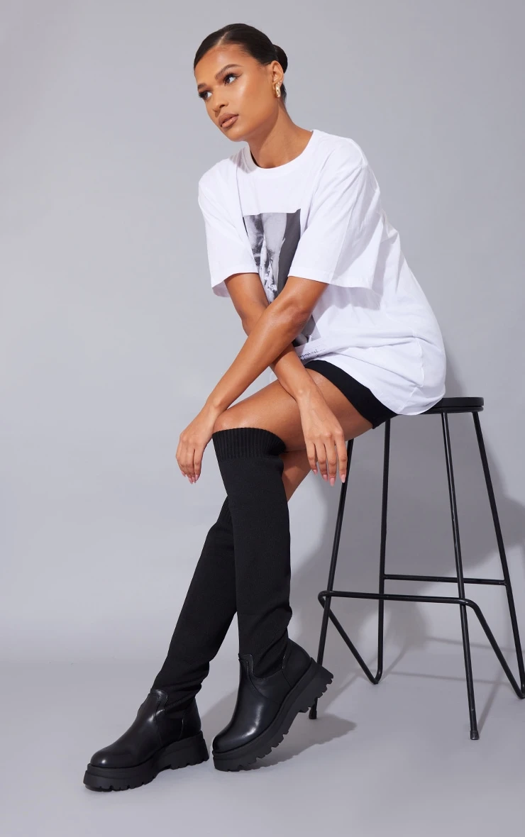 Prettylittlething Black PU Contrast Knitted Over The Knee Boots Black 1 Prettylittlething Black PU Contrast Knitted Over The Knee Boots Black
