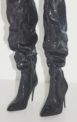 Prettylittlething Black Point Toe Sequin Over The Knee Stiletto Heeled Boots Black -Pretty Soles Shop 58d53ca6c87f549ee26d6e3c1b84e55d88c351a5 cnf5449 3
