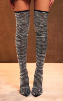 Prettylittlething Black Mesh Point Toe Diamante Over The Knee High Heeled Boots Black -Pretty Soles Shop 61673581a9008d28c0aa5229ff404dc2e18d9d0e cnf9094 3